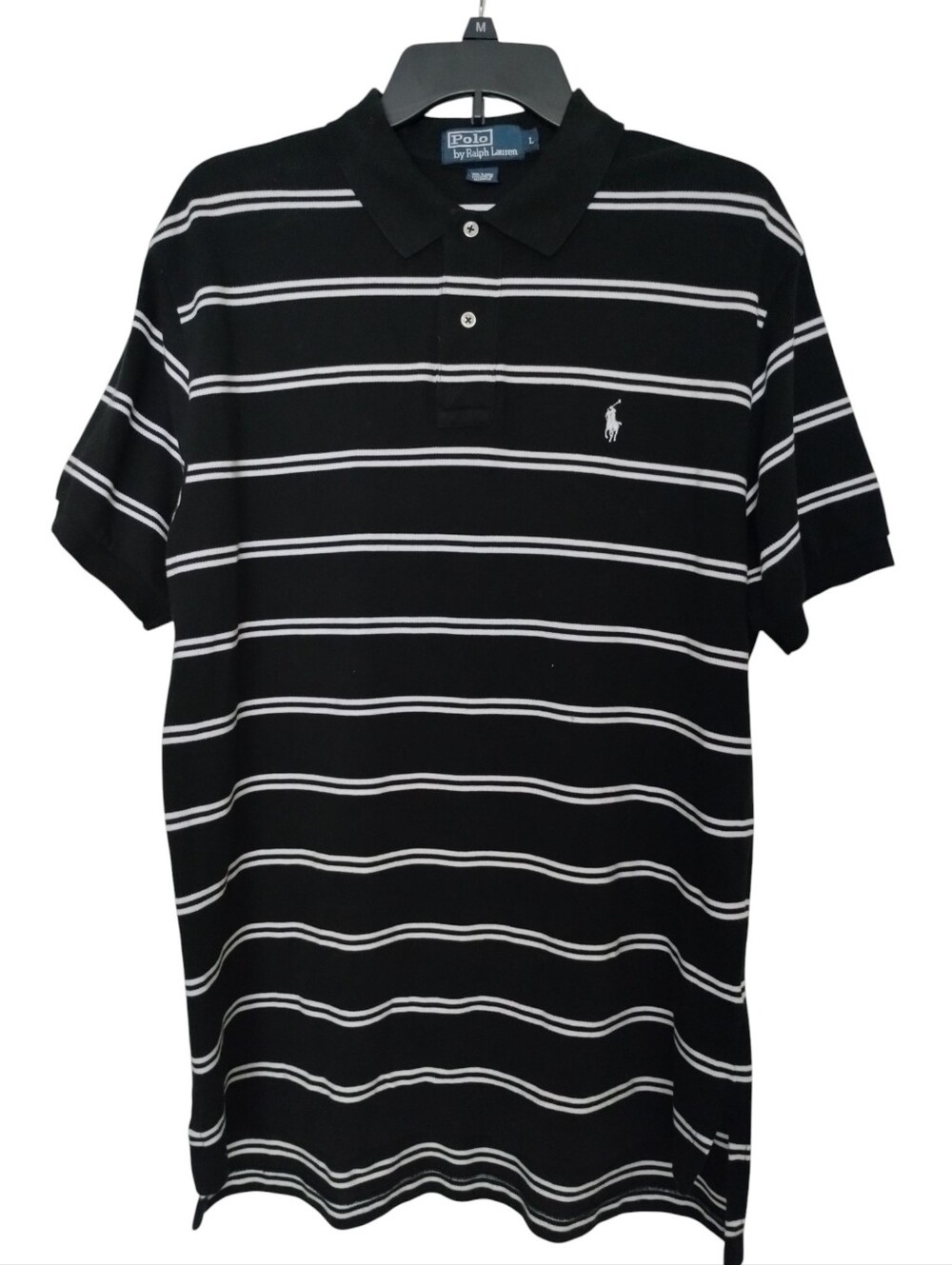 Polo Ralph Lauren Men’s Large Black White Striped Short Sleeve Polo Shirt